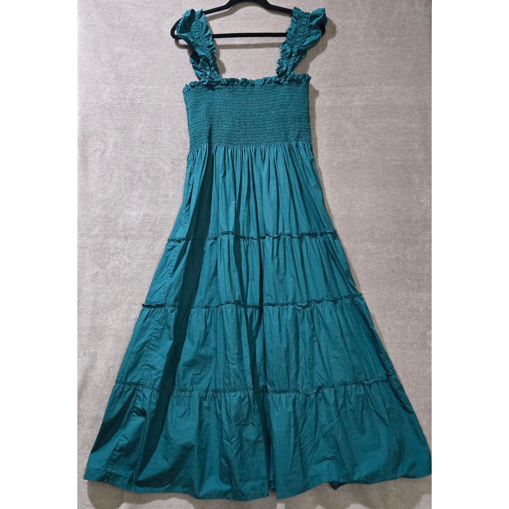 Quince Organic Cotton Poplin Smocked Midi Dress XL Garden Party Tiered Capsule - Picture 3 of 8